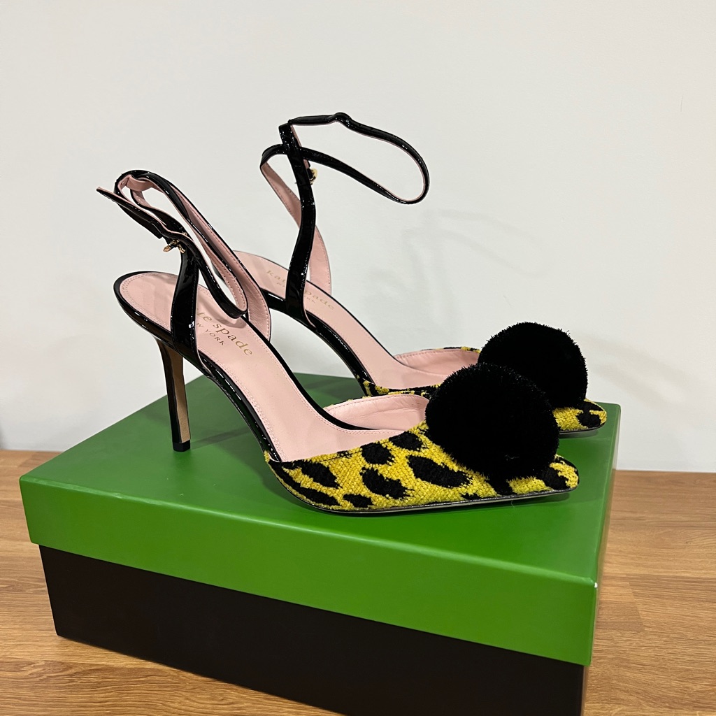 Kate Spade Black And Yellow Heels With Pom-Pom